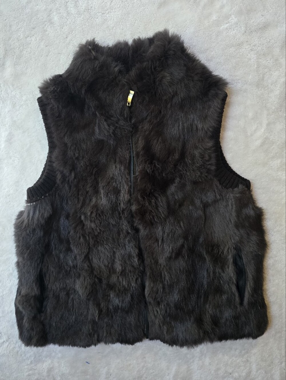 Womens Dark Brown Fur Vest - Soft Plush Zip Front